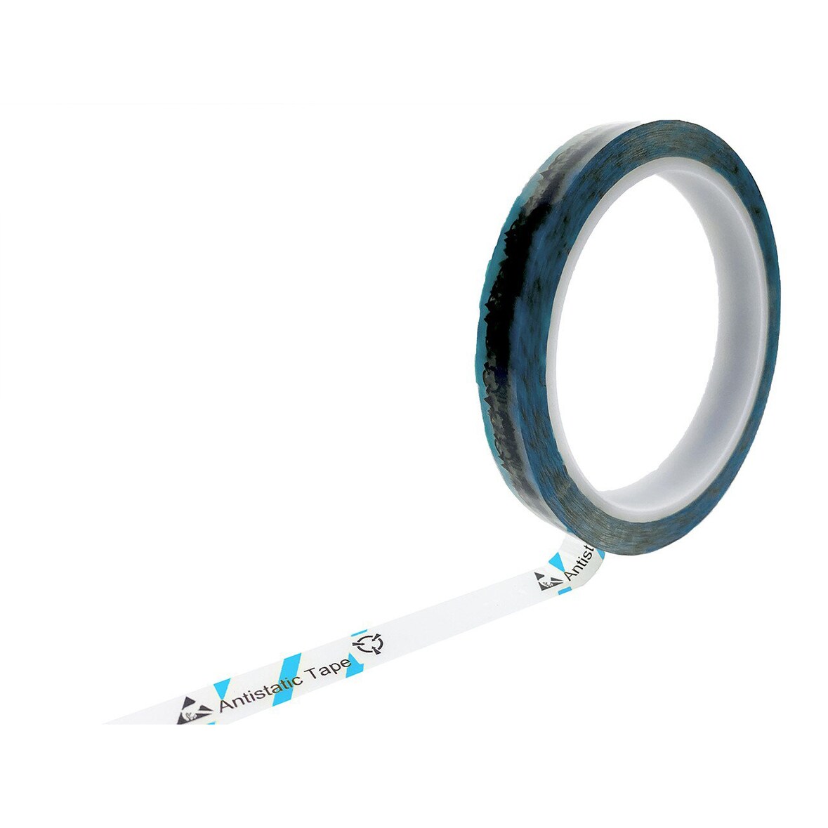 ESD-Klebeband mit ESD-Warnsymbol, transparent/hellblau, 12mm, 66m