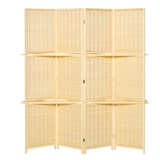 thumbnail of HOMCOM biombo de 4 piezas de bambú separador de ambientes plegable con 2 estantes extraíbles divisor de habitaciones dormitorio 180x180 cm natural