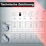 thumbnail of PRIOstahl Apparaterollen Grau 75mm mit Rückenloch + Stift M10x25mm 2x Lenkrollen + 2x Bremsrollen