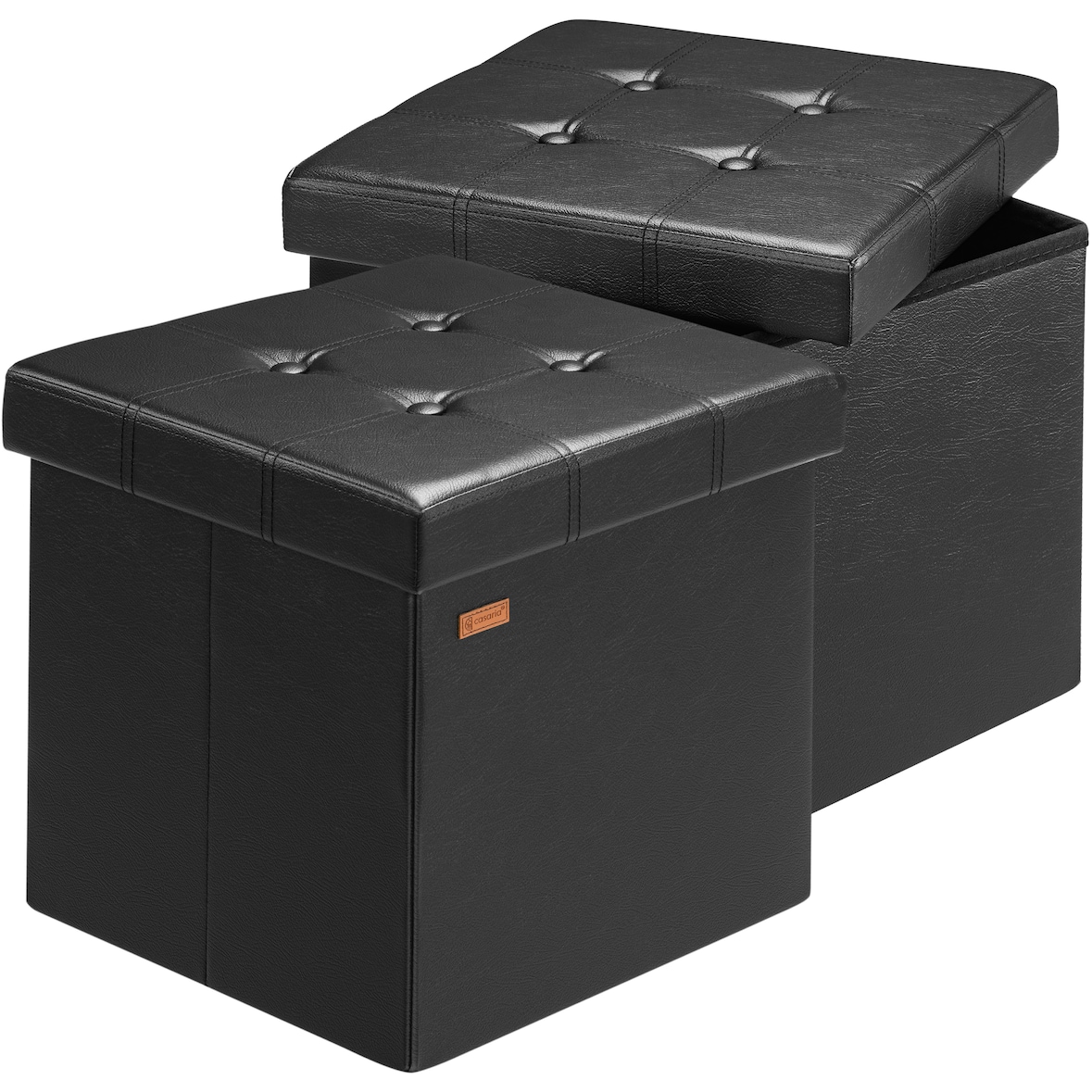 CASARIA® Faltbarer Sitzhocker mit Stauraum 2er Set Kunstleder Schwarz