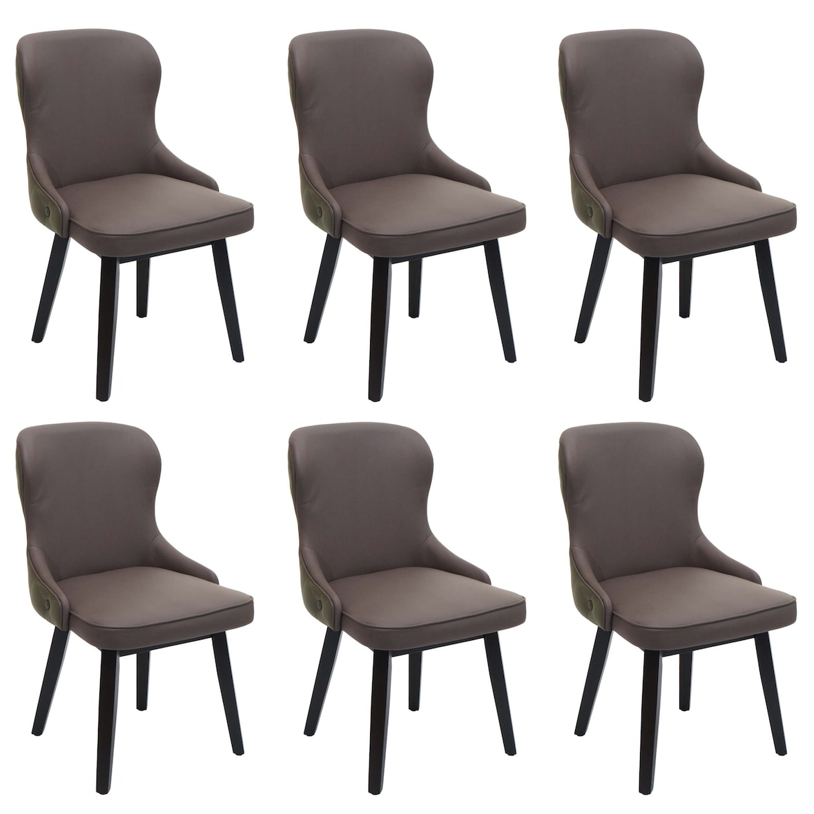 Set van 6 eetkamerstoel HWC-M60, gestoffeerde stoel keukenstoel fauteuil stoel, stof/textiel massief hout ~ donkergroen-grijs