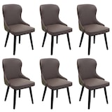 thumbnail of Set van 6 eetkamerstoel HWC-M60, gestoffeerde stoel keukenstoel fauteuil stoel, stof/textiel massief hout ~ donkergroen-grijs