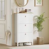 thumbnail of HOMCOM mueble zapatero estrecho con 3 cajones abatibles estantes ajustables y tiradores de PU para 21 pares de zapatos 80x24x131 cm blanco