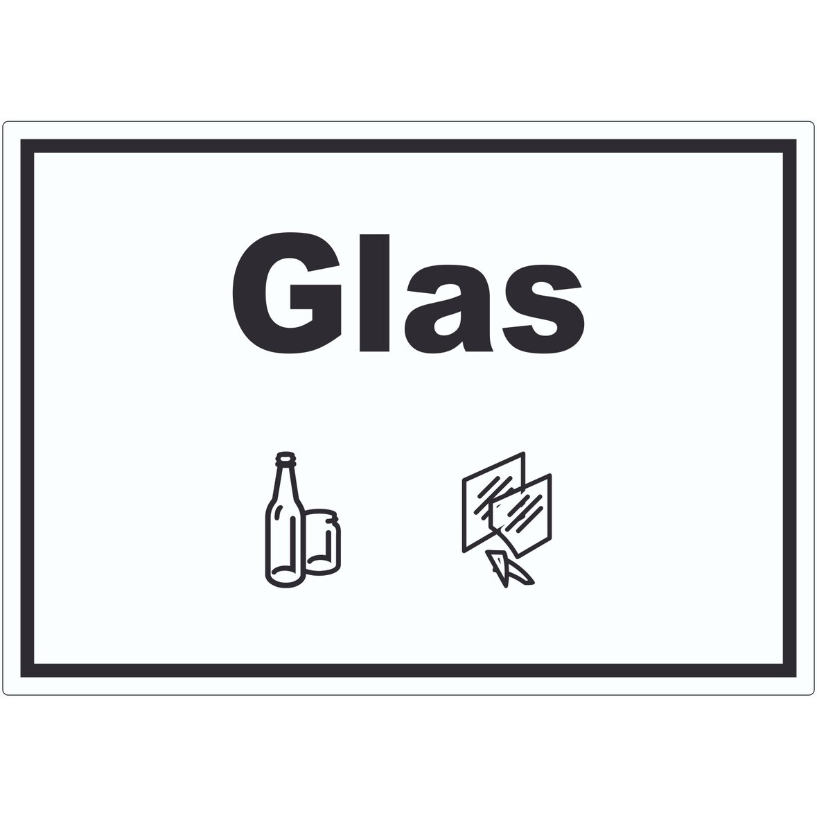 Glas Mülltrennung Aufkleber Text Symbol Scheibe Flasche A4 (210x297mm)