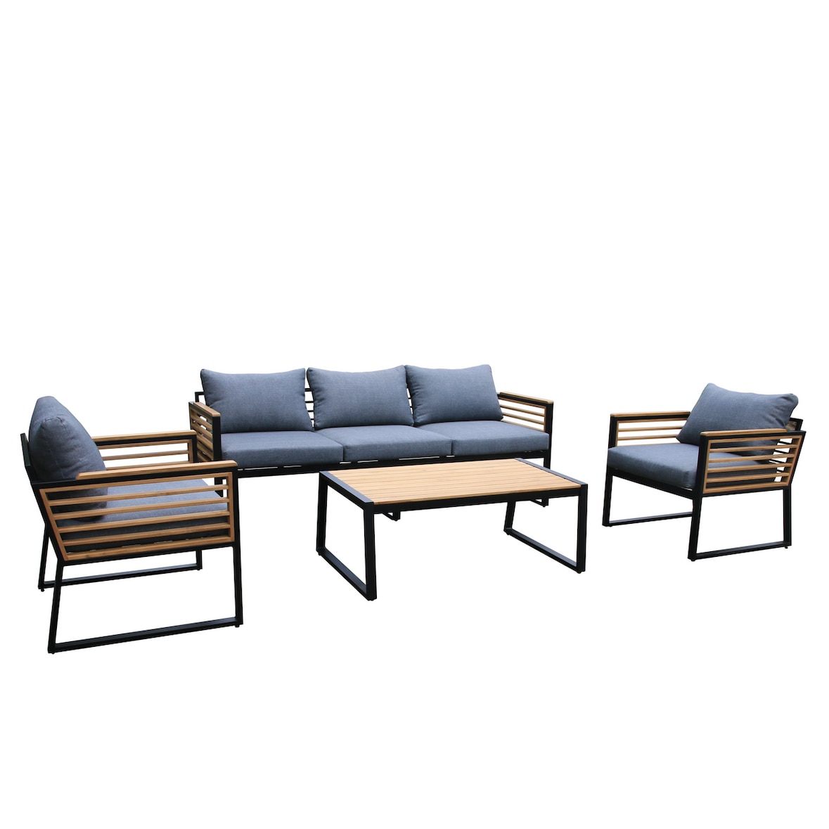 Tarrington House Conjunto de exterior Ateo, 4 piezas, aluminio / madera de teca, 2 sillas, 1 sofá de 3 plazas, 1 mesa de centro, multicolor