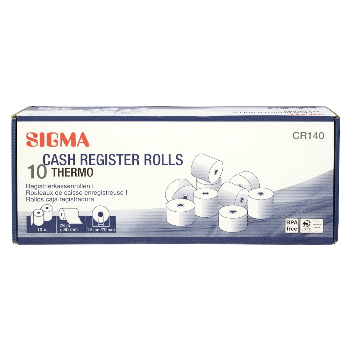 Caja 10 rollos térmicos 80x76 m SIGMA sin BPA