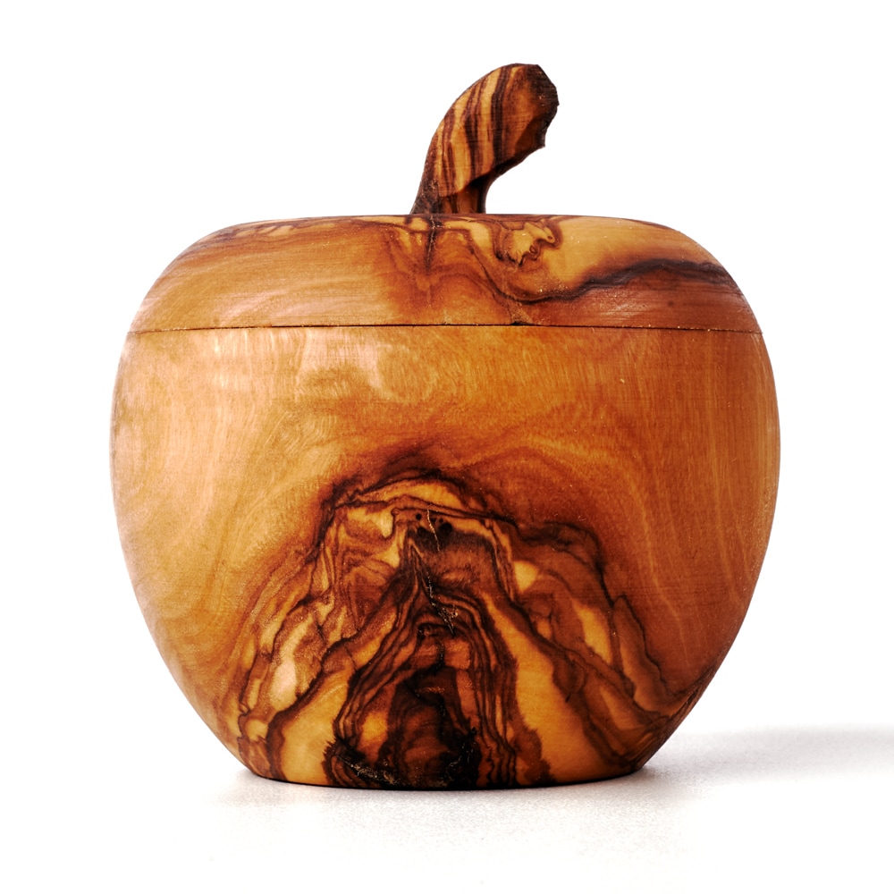 Dose in Apfelform aus Olivenholz 10 cm