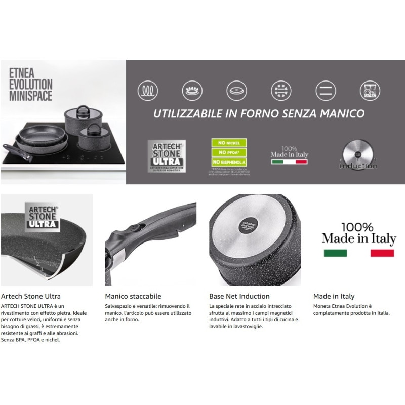 Moneta Etnea Evolution braadpan 2 m 24 cm, ook voor inductie, 100% Made in Italy
