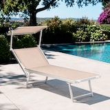 thumbnail of Lettino Prendisole Pieghevole Professionale in Alluminio e Tessuto Textilene Tettuccio Orientabile Parasole Sdraio Mare Spiaggia 182x60x38 cm Beige