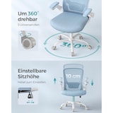 thumbnail of Bürostuhl mit Netzbespannung, klappbare Armlehnen, große Sitzfläche, gepolsterte Lendenstütze, Wippfunktion, bis 120 kg belastbar, nebelblau