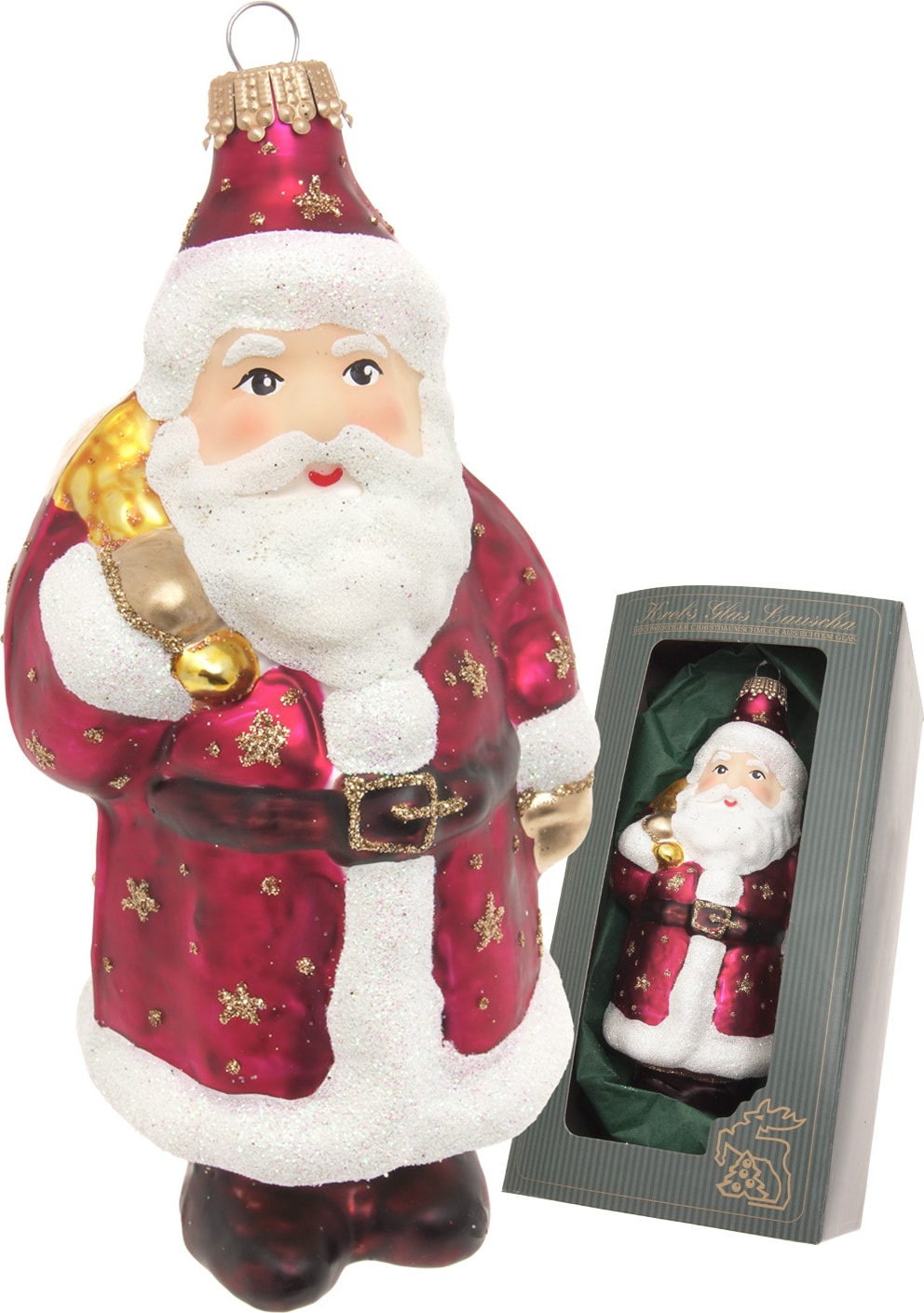 Santa mit goldenen Sternen, Rot, 13cm
