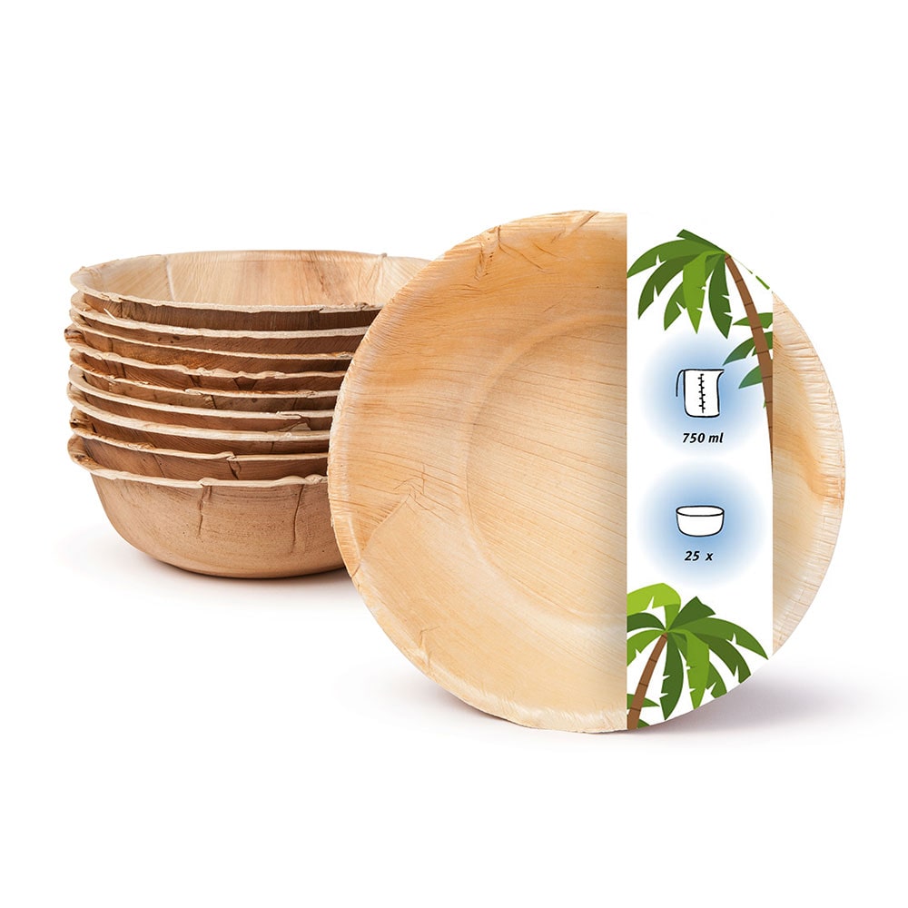 onlyleaf 25 Stück runde Einwegschalen Palmblattschalen 750 ml für Partys, umweltfreundliches Biogeschirr, Einmalgeschirr, biologisch abbaubar
