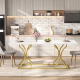thumbnail of Esstisch 200x80cm für 8–10 Personen, modernes Marmordesign, wasserfest und kratzfest, goldfarbene Metallbeine