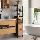 thumbnail of Columna auxiliar de baño armario alto para baño con 3 estantes y 2 cajones estilo moderno 30x30x144,3 cm