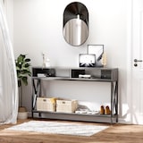 thumbnail of Mueble Recibidor Mesa de Consola Estrecha con Estante Inferior y 2 Compartimentos Abiertos para Entrada Pasillo Salón 120x23,5x75 cm Gris Veteado