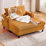 thumbnail of Übergroßer Relaxsessel mit Corduroy-Bezug, LED-Mehrfarbenlicht, USB-Anschluss, Getränkehalter, ergonomisch und komfortabel 128x142cm, Senfgelb