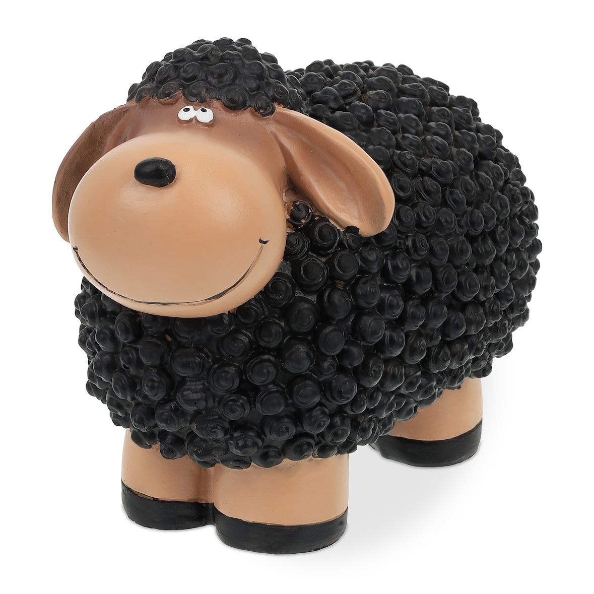 Relaxdays Gartenfigur Schaf, handbemalt, Dekoschaf wetterfest, HBT: 16 x 21 x 12,5 cm, Garten, Polyresin, schwarz-braun