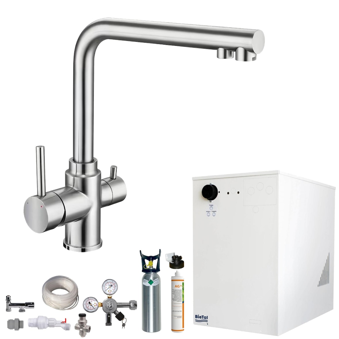 Tafelwassergerät BieTal® BT-30U Kühlung 3-Wege L Hahn Edelstahl Filter 2Kg CO2