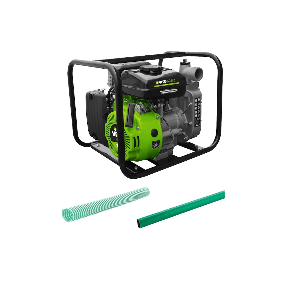 Motor bomba a gasolina 105 Cm3 4T 3CV Inundações Kit completo + 2x10m de 1,5" Ø43Cm Mangueira VITO