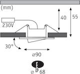 Einbauleuchte mit 90mm Durchmesser und 68mm Ausschnitt.
