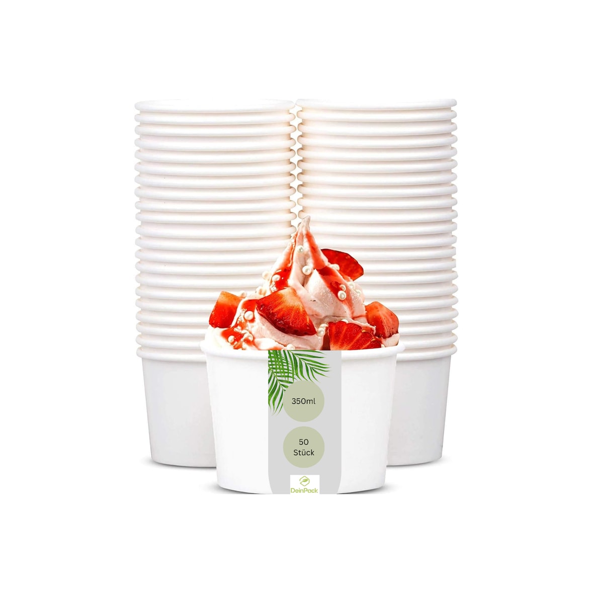 DeinPack Eisbecher 50 Stück Speisebecher weiß unbedruckt 350 ml runde