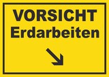 thumbnail of Vorsicht Erdarbeiten mit Richtungspfeil rechts unten Schild A1 (594x841mm)