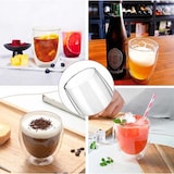 thumbnail of BEM 8-er Gläser Set: 4 x Doppelwandige Matcha Latte Macchiato Frappe Kaffeegläser, für heiße und kalte Getränke (je 440 ml) und 4 x Glasstrohhalme