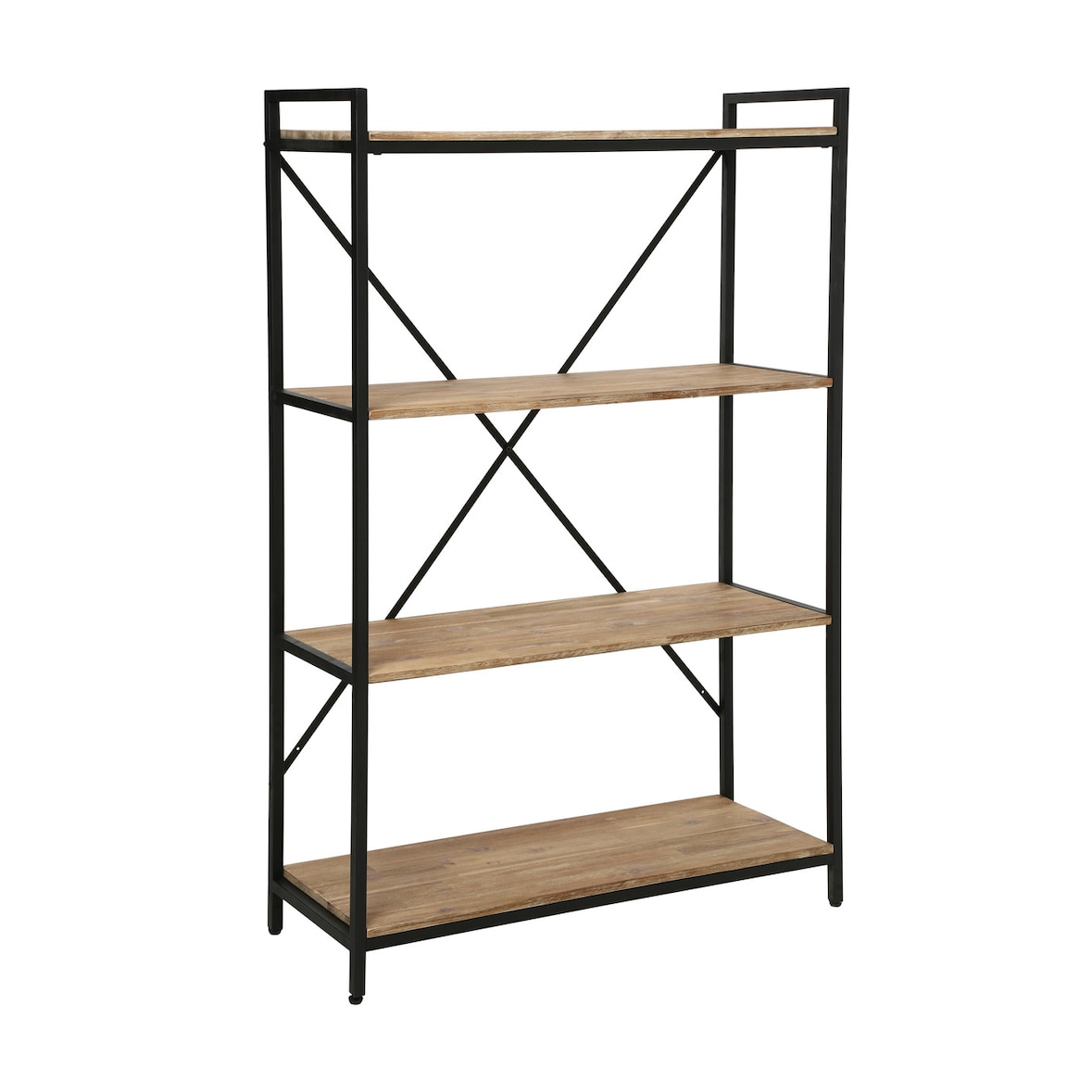 Meuble Étagère 4 niveaux en Métal Noir et Bois d'Acacia H 141 cm