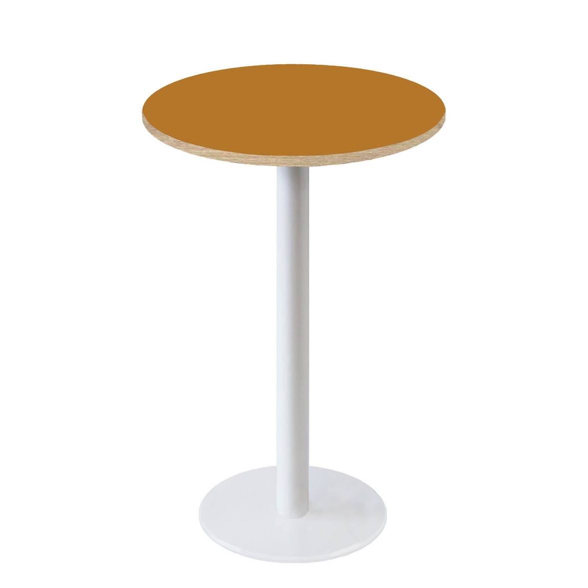 Restootab - Statafel Rome, wit onderstel Ø60cm, oker maggese, houten randen