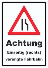 thumbnail of Schild Achtung Verengte Fahrbahn rechts A1 Rückseite selbstklebend