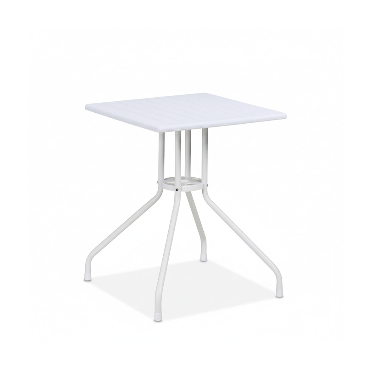 Relaxdays Gartentisch, HBT: 73 x 62 x 62 cm, Balkontisch Holzoptik, Kunststoff, Metall, Terrassentisch quadratisch, weiß