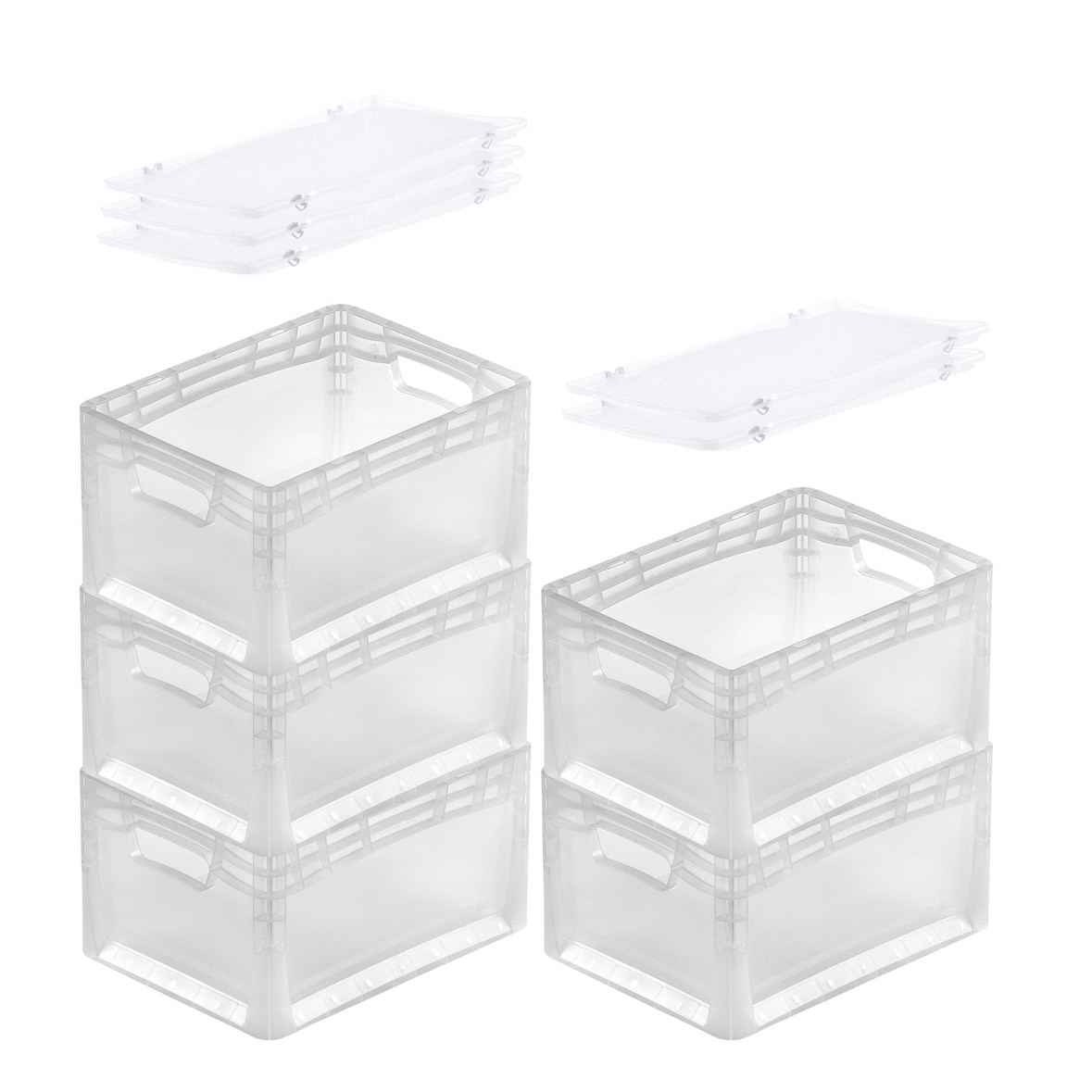 PROREGAL MegaDeal 5x Transparenter Eurobehälter LightLine mit offenem Griff und Auflagedeckel | HxBxT 22x30x40cm | 24 Liter | Eurobox