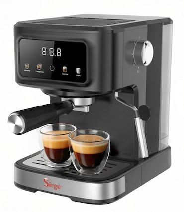 Máquina digital de café expresso e cappuccino com visor, 2 filtros, 1100 W, 20 bar [bomba italiana], depósito de 1,5 L, preta