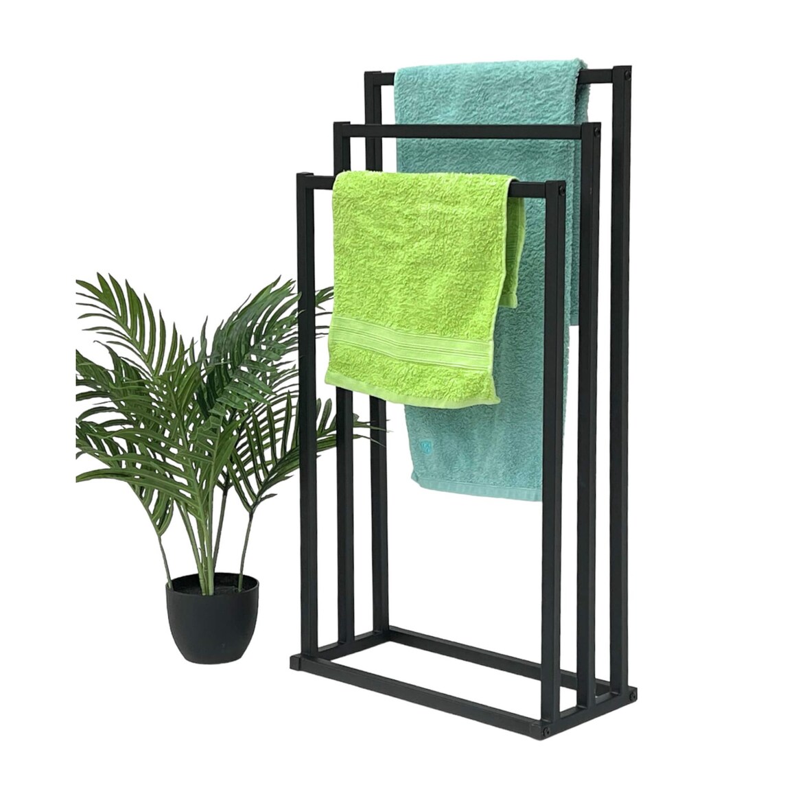 DanDiBo Handtuchhalter Stehend Schwarz Matt Metall KW449 3-armig Badetuchhalter mit 3 Handtuchstangen Badezimmer Badezimmermöbel Modern