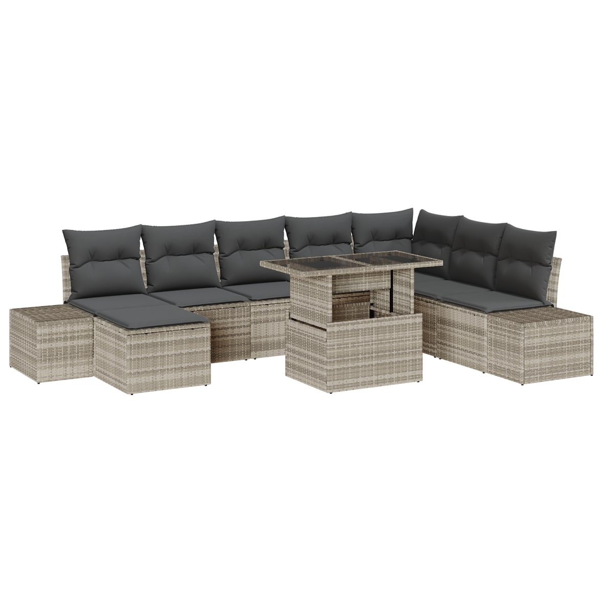 vidaXL 9-teiliges Garten-Sofa-Set mit Kissen in Hellgrau aus Poly Rattan