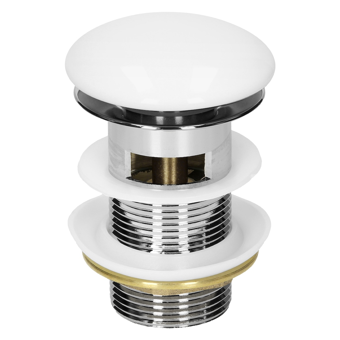 ML-Design Universal Ablaufgarnitur 1 1/4" mit Überlauf – Pop-Up, Keramikdeckel Weiß/Edelstahl, inkl. Dichtungen