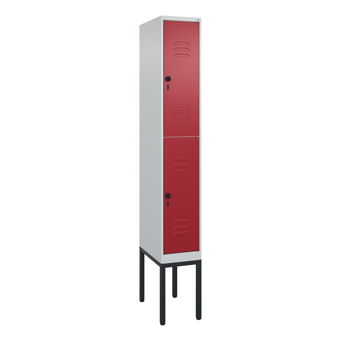 C+P Spind Classic PLUS, Gestell, 2 Abteile, HxBxT 212x30x50cm, Sicherheitsdrehriegel, Hellgrau/Rubinrot von PROREGAL