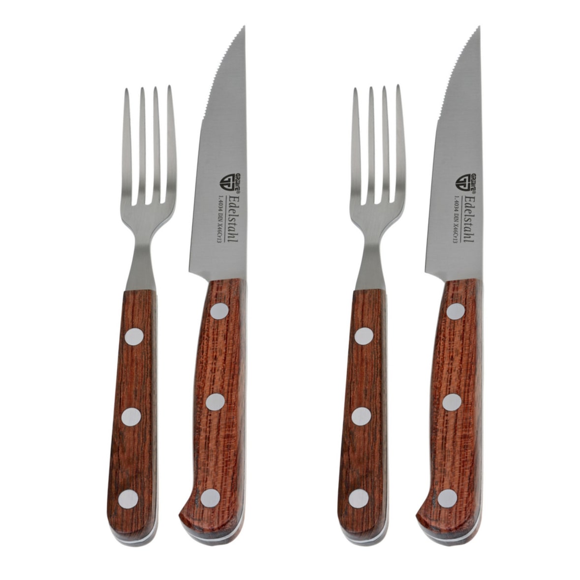 Steakbesteck 4-tlg. Messer und Gabel mit Palisander-Holzgriff