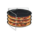 thumbnail of Relaxdays Pizzablech, 4er Set, mit Gestell, antihaftbeschichtet, Carbonstahl, rundes Pizzabackblech, anthrazit/silber