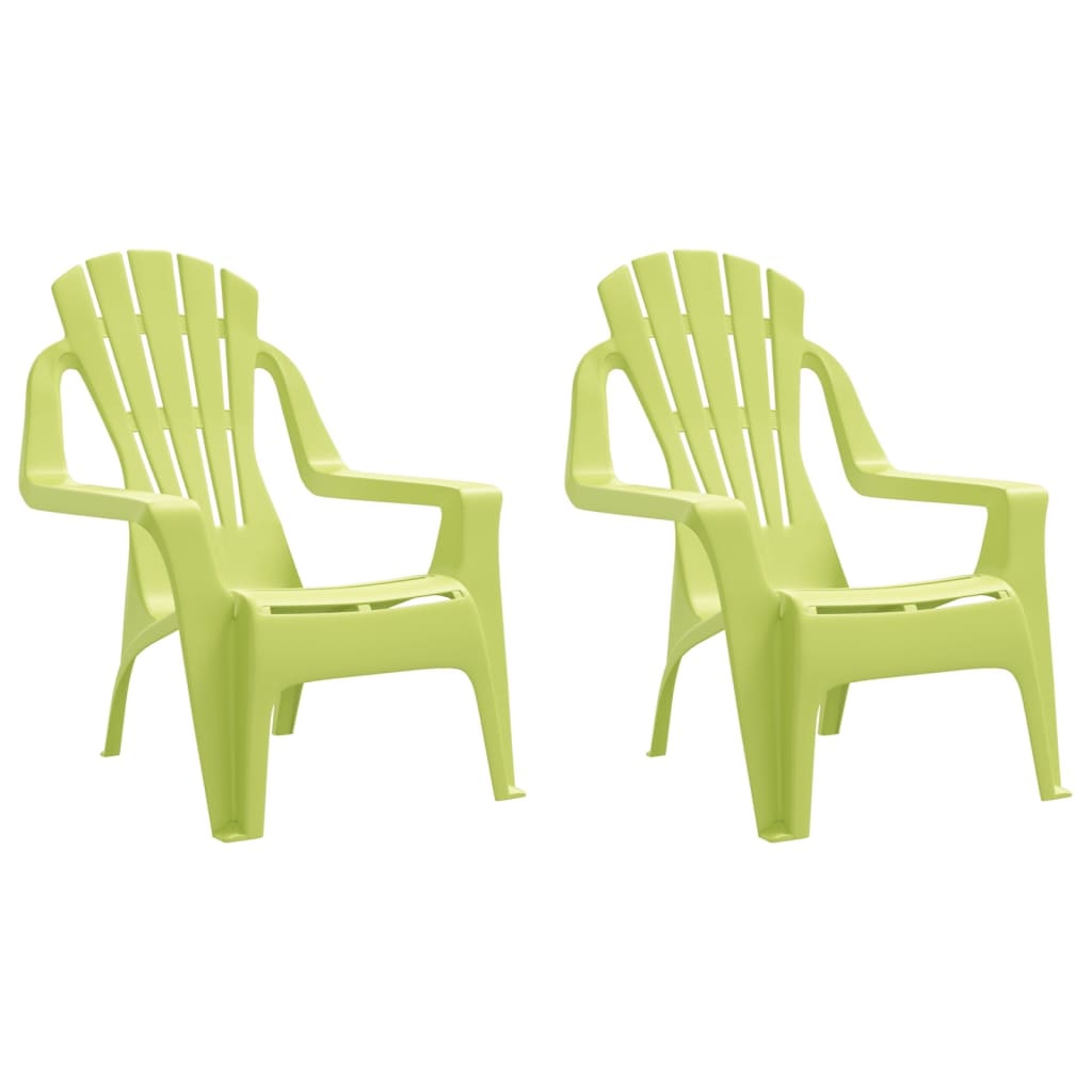 vidaXL Kinder Gartenstühle 2 Stk., Gartenstuhl mit Rückenlehne Armlehnen, Kinder Gartensessel Holzoptik, Gartenmöbel Sessel Stuhl, Grün PP Holzoptik