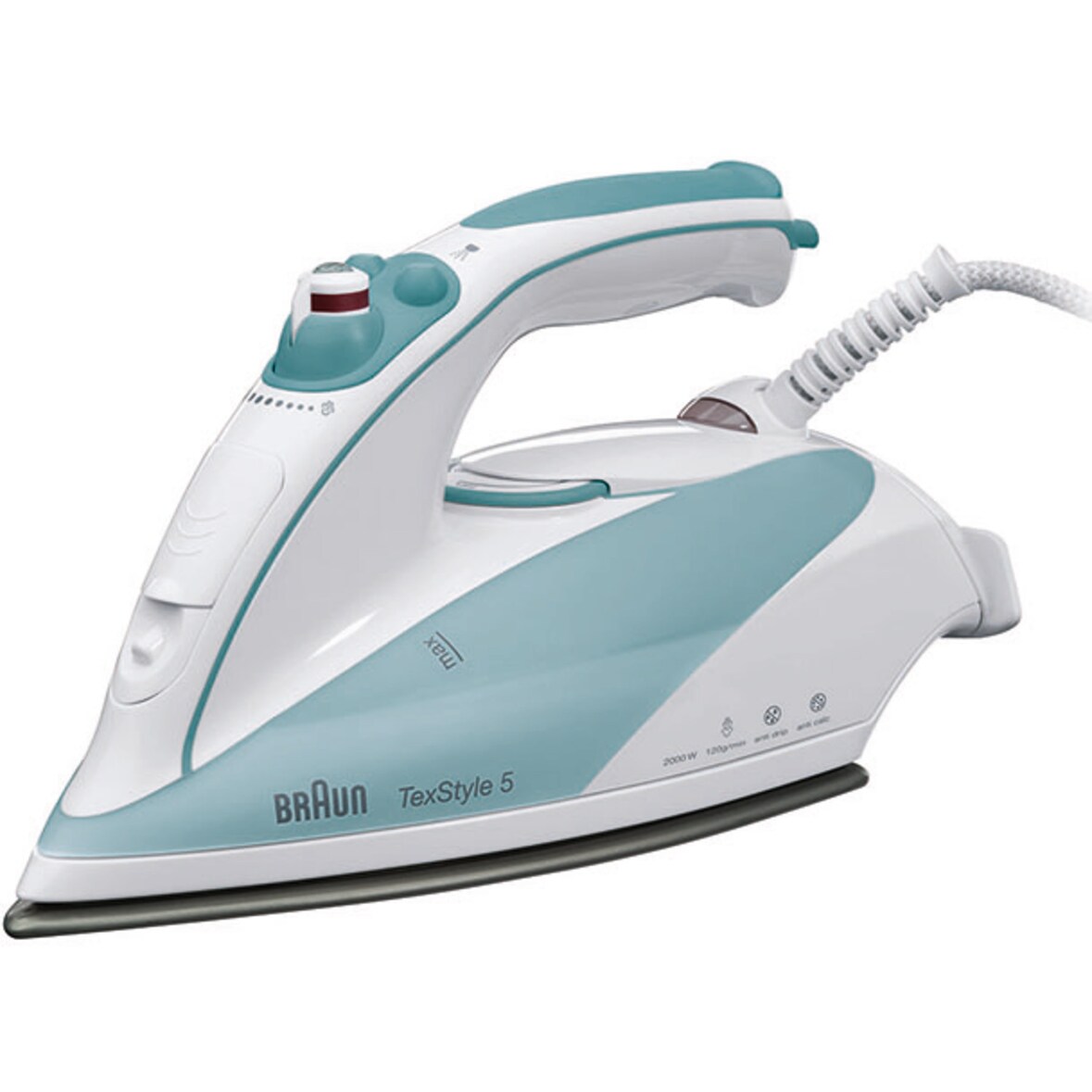 Braun TexStyle 5 Plancha a vapor Suela de Eloxal 2000 W Turquesa, Blanco