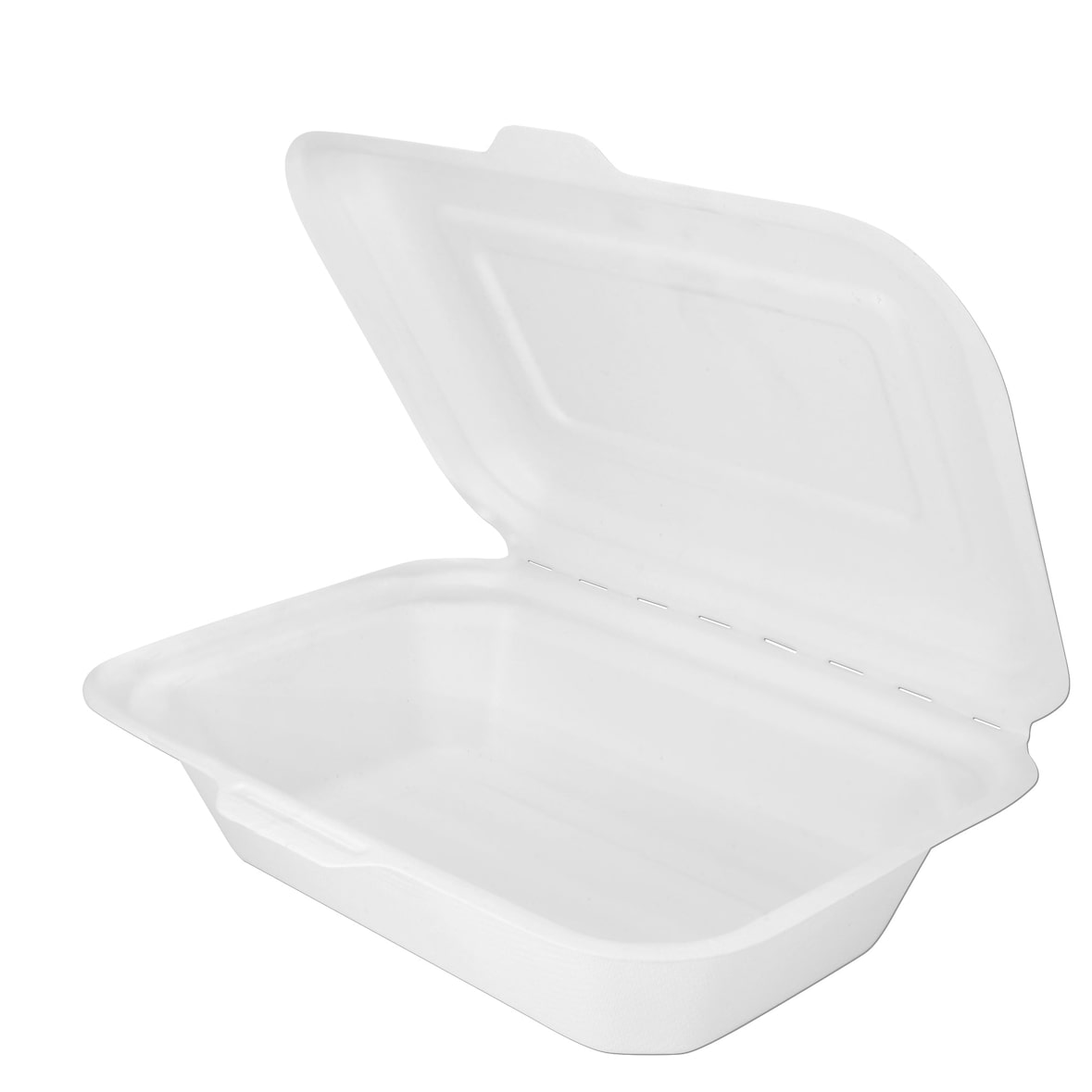 WISEFOOD 50 Stk. - Burger Box Verpackung Bio Zuckerrohr Bagasse Menübox Lunchbox - 21 x 20 x 8 cm - 600ml  (weiß)