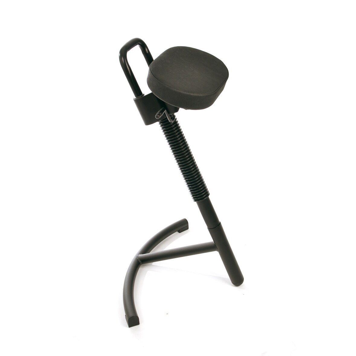 PROREGAL Stehhilfe Columbus | Sitzhöhe 65-83cm | Tragfähigkeit 110kg | Kunstleder-Sitz | mit Sicherheitsgasfeder | Schwarz/Schwarz