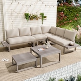 thumbnail of Merax Gartenmöbel-Set für 6 Personen, Eckmodul mit verstellbarer Neigungsfunktion, Seitenablage, Beige + Khaki