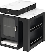 thumbnail of Ausziehbarer Esstisch MDF/Glas Weiß/Schwarz 80x71-151x92 cm mit Stauraum