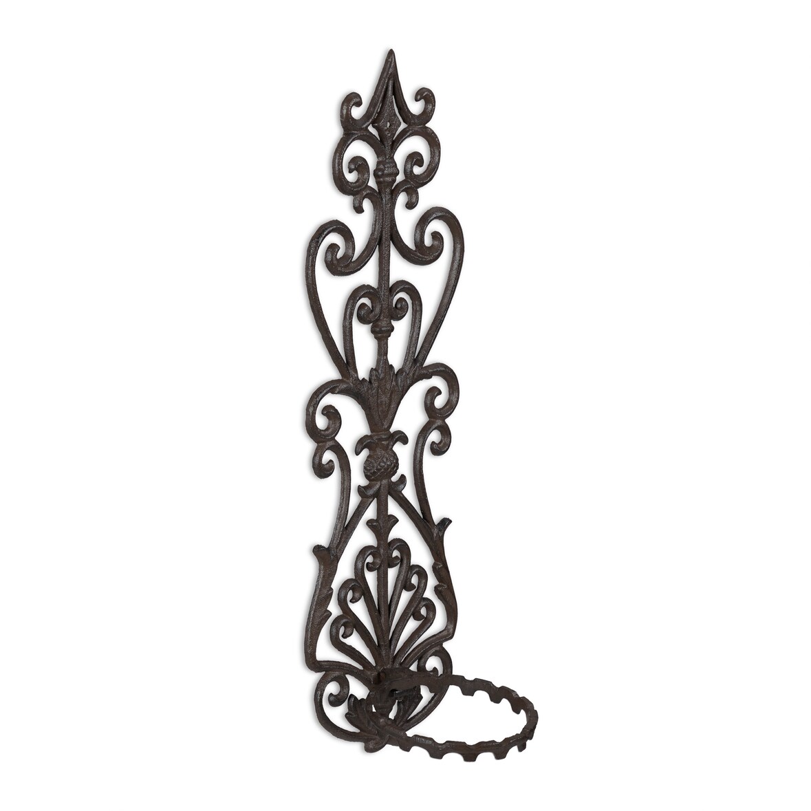 Relaxdays Blumenhalter, Blumentopf Wandhalterung, Ring Ø 14,5 cm, Gusseisen, HBT: 54 x 17 x 18 cm, antikes Design, braun