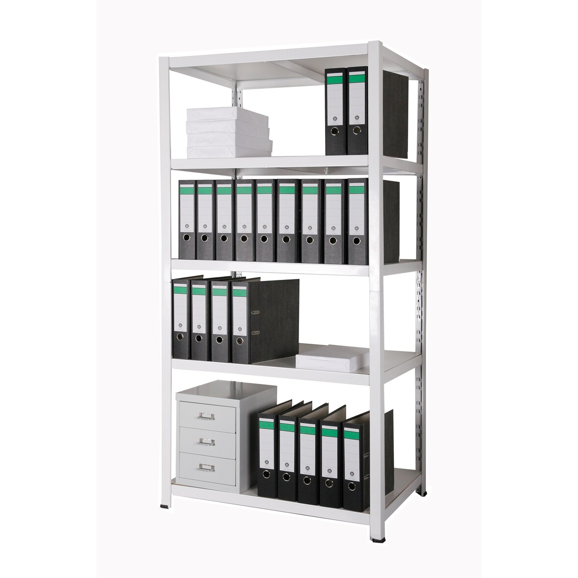 Archivregal 180x90x60 cm 110 Ordner 5 HDF-Holzboden 175 KG/Boden weiß SZAGATO Metallregal Fachbodenregal Lagerregal Metall Fachboden Regal