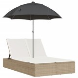thumbnail of vidaXL Ligbed 2-persoons met kussens en parasol poly rattan beige