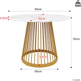 thumbnail of Esstisch Set 80x80x76 Rund Modern MDF Marmormuster Metallgestell 4 Samt Stühle Komfort Essgruppe Dunkelgrau
