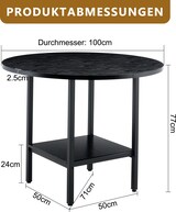 thumbnail of Esstisch MDF und Metall Schwarz Ø100x77 cm, rund mit Stauraumablage, für 4–6 Personen